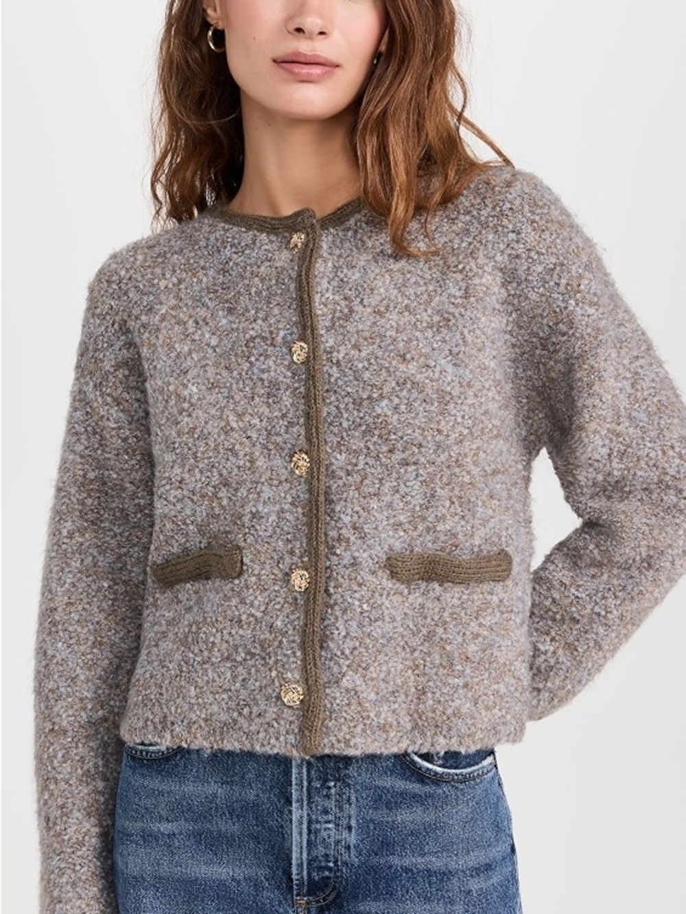 Line & Dot Bouclé Mayfair Button-Front Cardigan